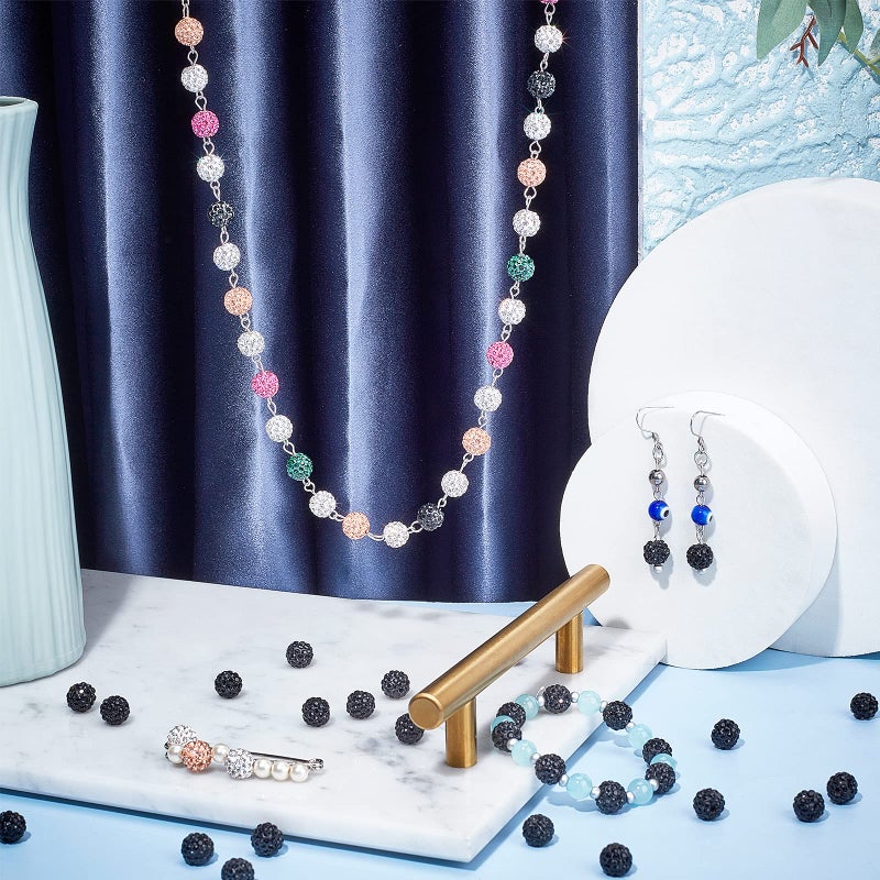 PH PandaHall 100pcs 10mm Black Rhinestones Beads Pave Disco Ball Clay Beads Shiny Round Baseball Bead Polymer Clay Crystal Bead for Bracelet Necklace Earring Jewelry Making Halloween Christmas Decor - Image 2